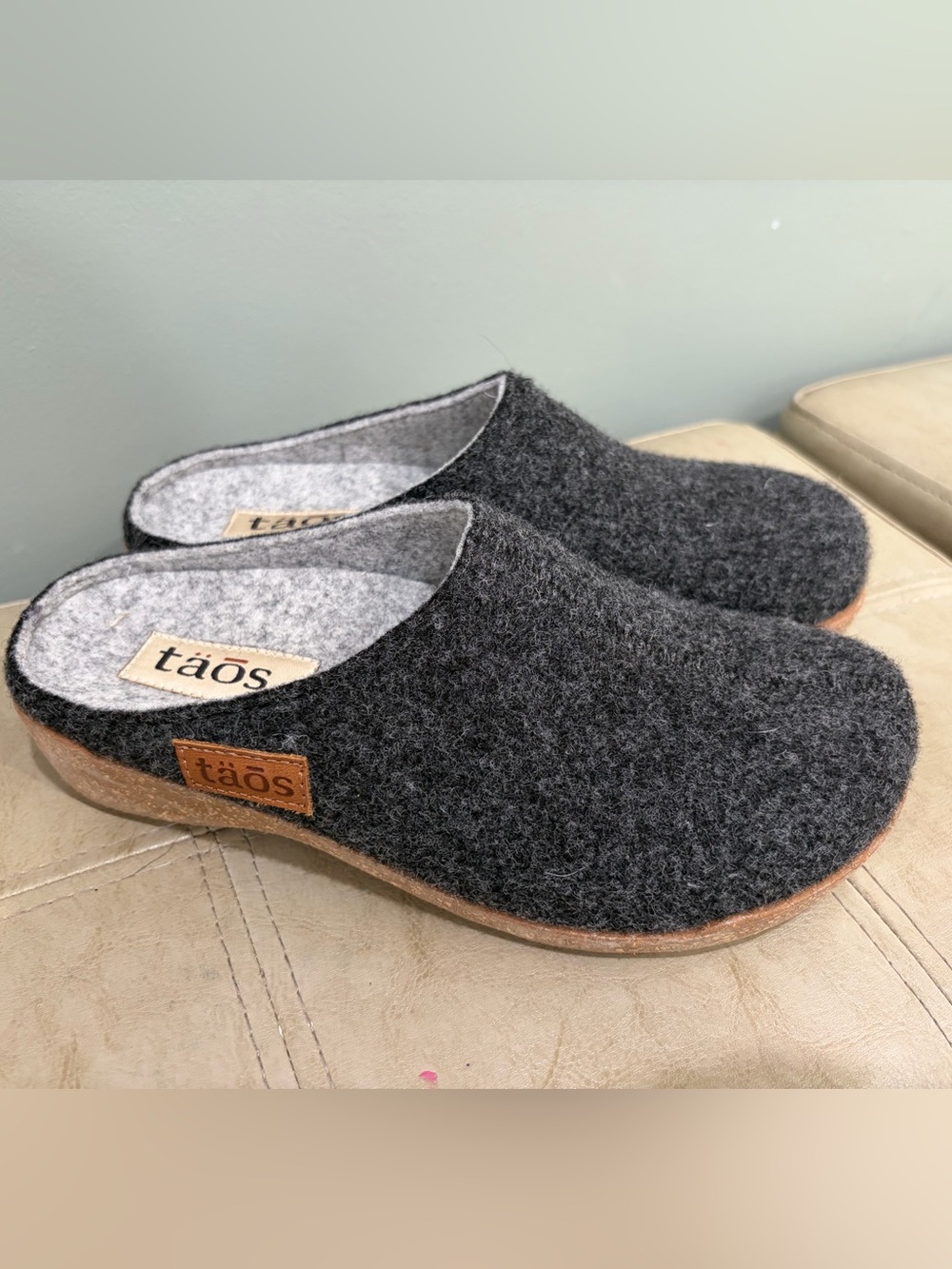 Taos Gray Felt Slip-On Clogs, CabinCore, Woodlands momma, size 36